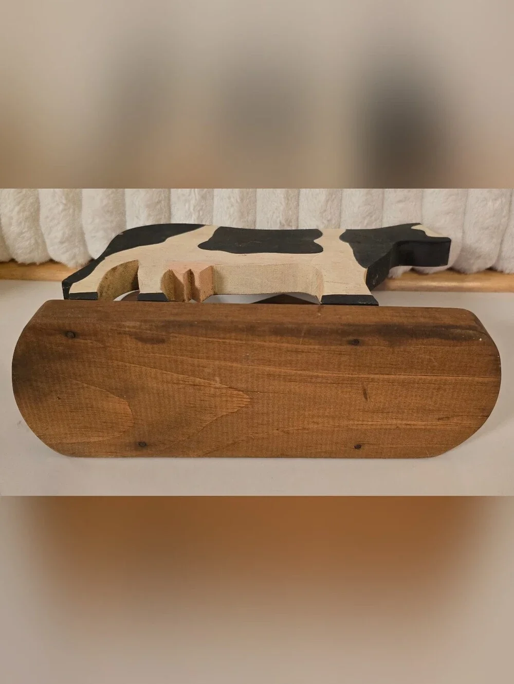 Vintage 1980s Wooden Cow Napkin Holder Farmhouse Handmade Folk Art